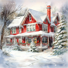 Load image into Gallery viewer, Christmas Red House In The Snow 40*40CM (canvas) Full Round Drill Diamond Painting
