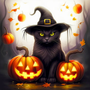 Halloween Black Cat 40*40CM (canvas) Full Round Drill Diamond Painting