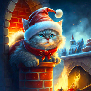 Cat In Santa Hat 40*40CM (canvas) Full Round Drill Diamond Painting