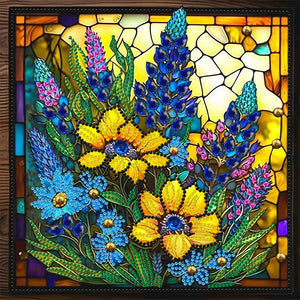 Glass Painting Lavender Sunflower 30*30CM (canvas) Partial Special-Shaped Drill Diamond Painting