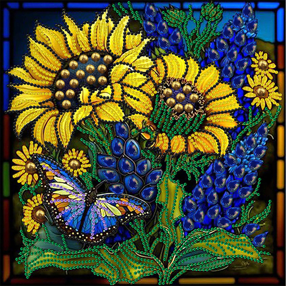 Glass Painting Lavender Sunflower 30*30CM (canvas) Partial Special-Shaped Drill Diamond Painting