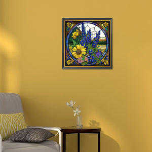 Glass Painting Lavender Sunflower 30*30CM (canvas) Partial Special-Shaped Drill Diamond Painting