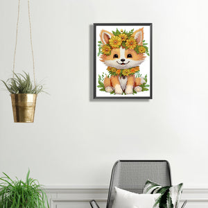 Sunflower Fox 30*40CM (canvas) Partial Special-Shaped Drill Diamond Painting