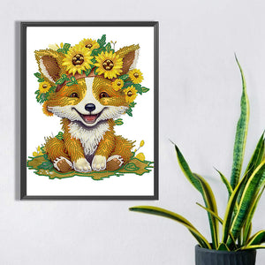 Sunflower Fox 30*40CM (canvas) Partial Special-Shaped Drill Diamond Painting