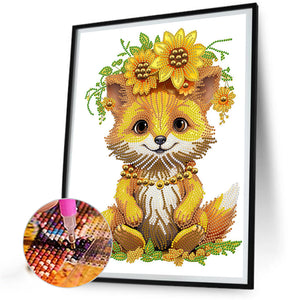 Sunflower Fox 30*40CM (canvas) Partial Special-Shaped Drill Diamond Painting