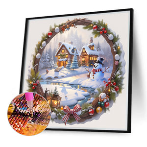 Snow Scene Outside The House 40*40CM (canvas) Full Round Drill Diamond Painting