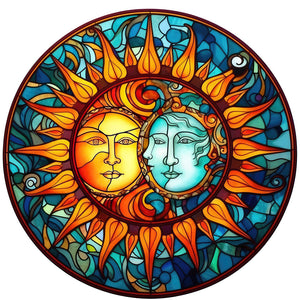 Sun And Moon Glass Painting 30*30CM (canvas) Full Round Drill Diamond Painting