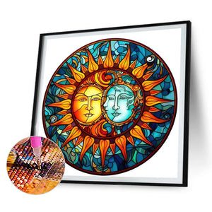 Sun And Moon Glass Painting 30*30CM (canvas) Full Round Drill Diamond Painting