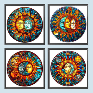 Sun And Moon Glass Painting 30*30CM (canvas) Full Round Drill Diamond Painting