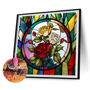 Classical Vase Glass Painting 30*30CM (canvas) Full Round Drill Diamond Painting