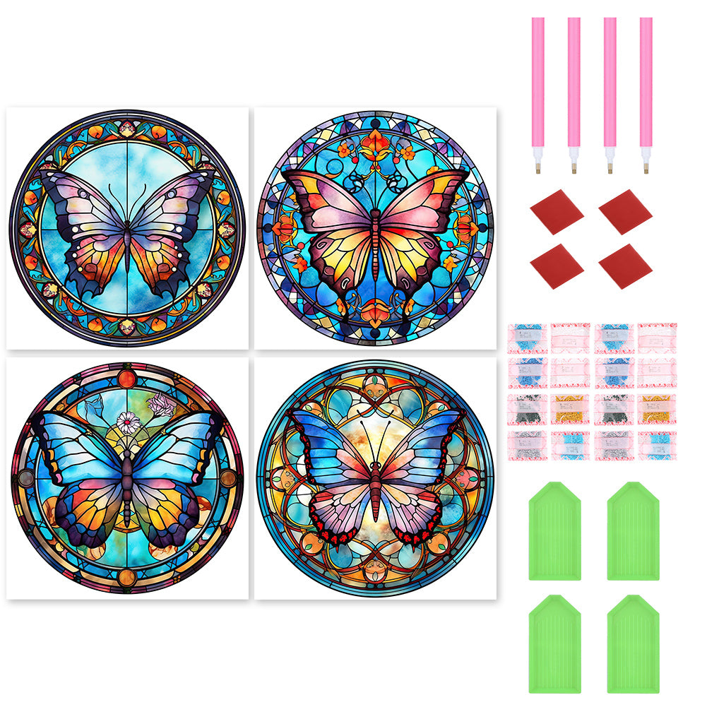 Butterfly Glass Painting 30*30CM (canvas) Full Round Drill Diamond Painting