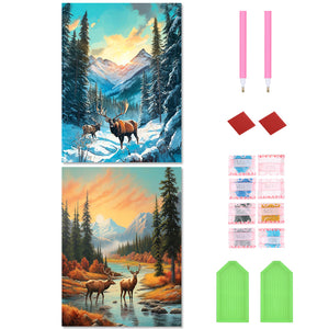 Autumn And Winter Elk 30*40CM (canvas) Full Round Drill Diamond Painting