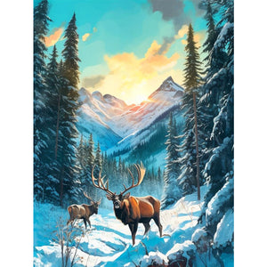 Autumn And Winter Elk 30*40CM (canvas) Full Round Drill Diamond Painting