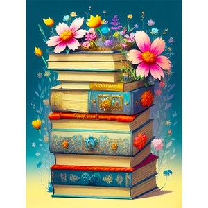 Flowers And Books 30*40CM (canvas) Full Round Drill Diamond Painting