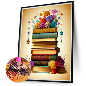 Flowers And Books 30*40CM (canvas) Full Round Drill Diamond Painting