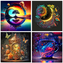 Load image into Gallery viewer, Lone Tree Moon Night Ancient Clock And Star Cup 30*30CM (canvas) Full Round Drill Diamond Painting
