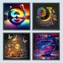 Load image into Gallery viewer, Lone Tree Moon Night Ancient Clock And Star Cup 30*30CM (canvas) Full Round Drill Diamond Painting
