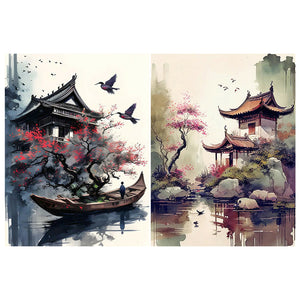 Ink Landscape Architecture 30*40CM (canvas) Full Round Drill Diamond Painting