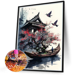 Ink Landscape Architecture 30*40CM (canvas) Full Round Drill Diamond Painting