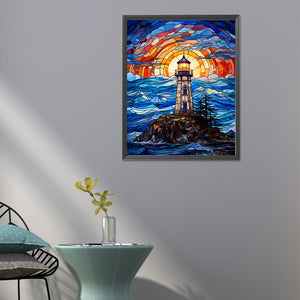 Lighthouse Glass Painting 40*50CM (canvas) Full Round Drill Diamond Painting