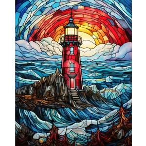 Lighthouse Glass Painting 40*50CM (canvas) Full Round Drill Diamond Painting