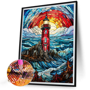 Lighthouse Glass Painting 40*50CM (canvas) Full Round Drill Diamond Painting