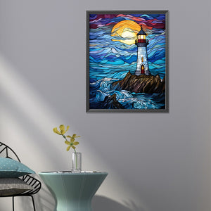 Lighthouse Glass Painting 40*50CM (canvas) Full Round Drill Diamond Painting