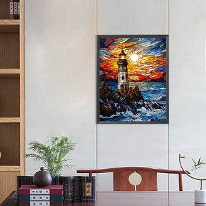 Lighthouse Glass Painting 40*50CM (canvas) Full Round Drill Diamond Painting