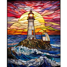 Load image into Gallery viewer, Lighthouse Glass Painting 40*50CM (canvas) Full Round Drill Diamond Painting
