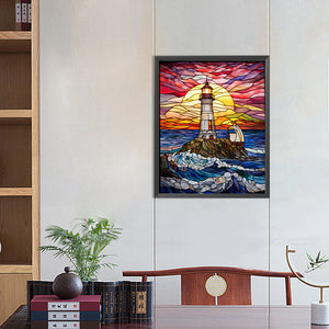 Lighthouse Glass Painting 40*50CM (canvas) Full Round Drill Diamond Painting