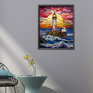 Lighthouse Glass Painting 40*50CM (canvas) Full Round Drill Diamond Painting