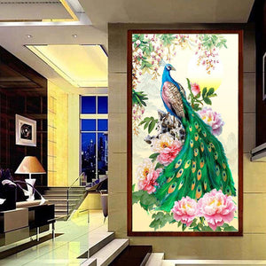 Flower Peafowl 30x47cm(canvas) partial round drill diamond painting