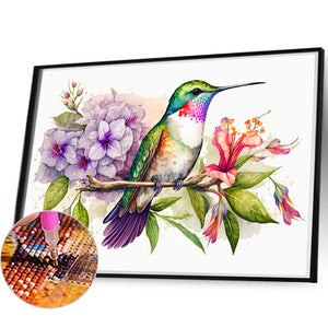 Hummingbird On Flower Branch 60*40CM (canvas) Full Round Drill Diamond Painting