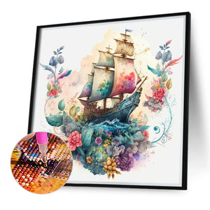 Flower Boat 40*40CM (canvas) Full Round Drill Diamond Painting