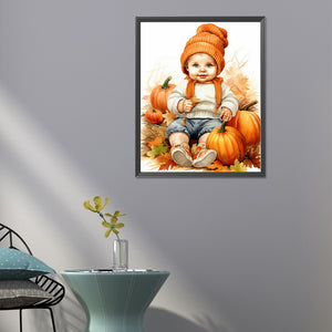 Doll In Pumpkin Pile 40*50CM (canvas) Full Round Drill Diamond Painting