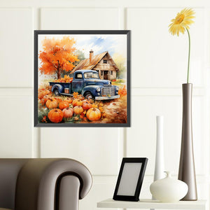 Autumn Pumpkin Vintage Car 40*40CM (canvas) Full Round Drill Diamond Painting