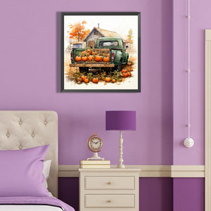 Autumn Pumpkin Vintage Car 40*40CM (canvas) Full Round Drill Diamond Painting