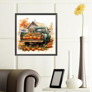 Autumn Pumpkin Vintage Car 40*40CM (canvas) Full Round Drill Diamond Painting