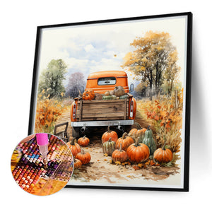 Autumn Pumpkin Vintage Car 40*40CM (canvas) Full Round Drill Diamond Painting