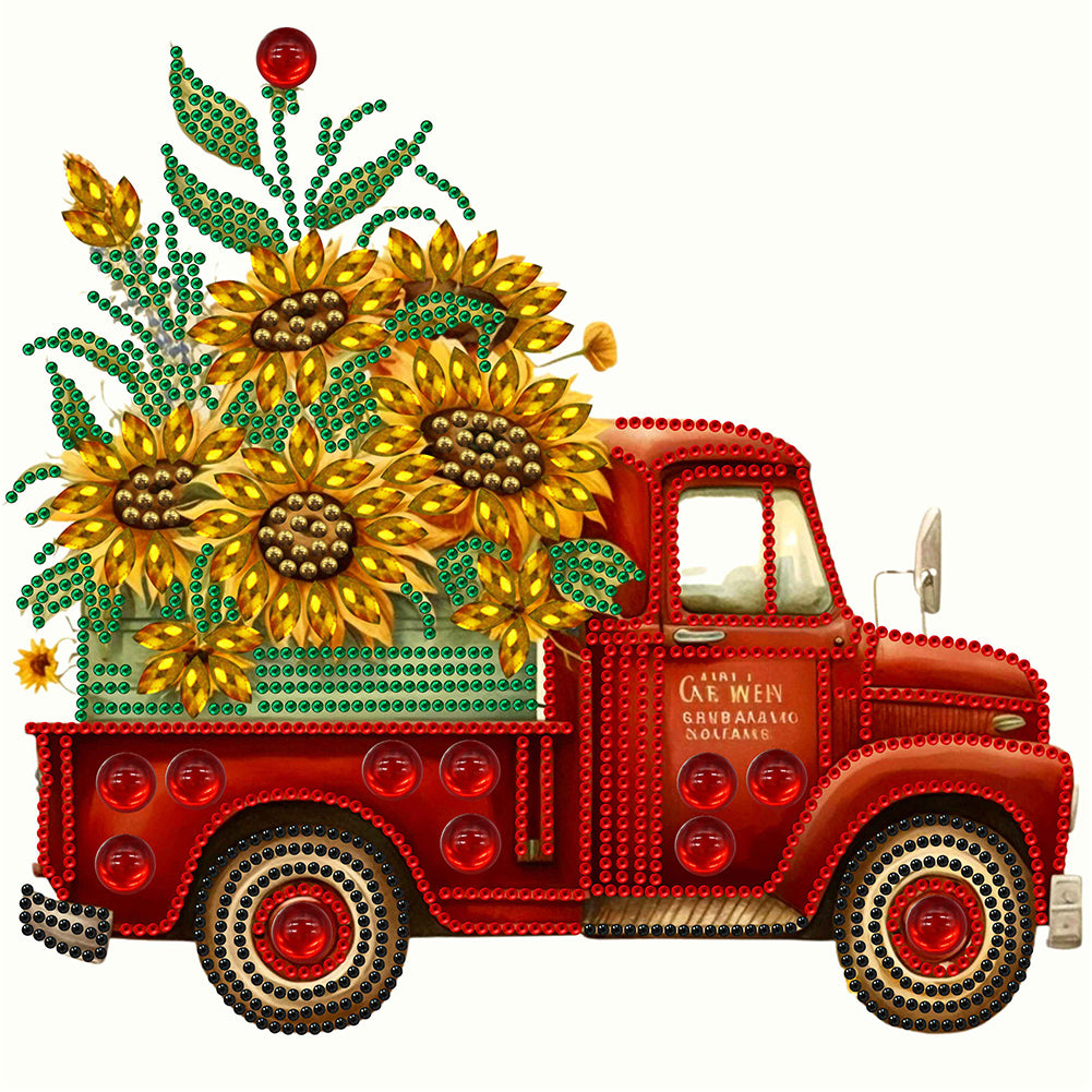 Sunflower Vintage Car 30*30CM (canvas) Partial Special-Shaped Drill Diamond Painting