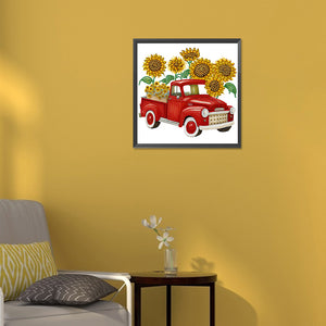 Sunflower Vintage Car 30*30CM (canvas) Partial Special-Shaped Drill Diamond Painting