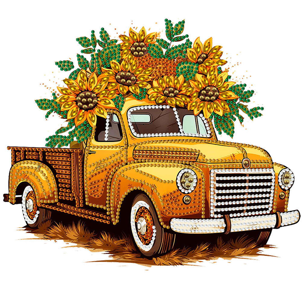 Sunflower Vintage Car 30*30CM (canvas) Partial Special-Shaped Drill Diamond Painting