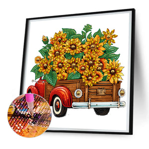 Sunflower Vintage Car 30*30CM (canvas) Partial Special-Shaped Drill Diamond Painting