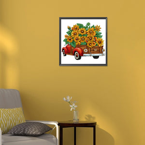 Sunflower Vintage Car 30*30CM (canvas) Partial Special-Shaped Drill Diamond Painting