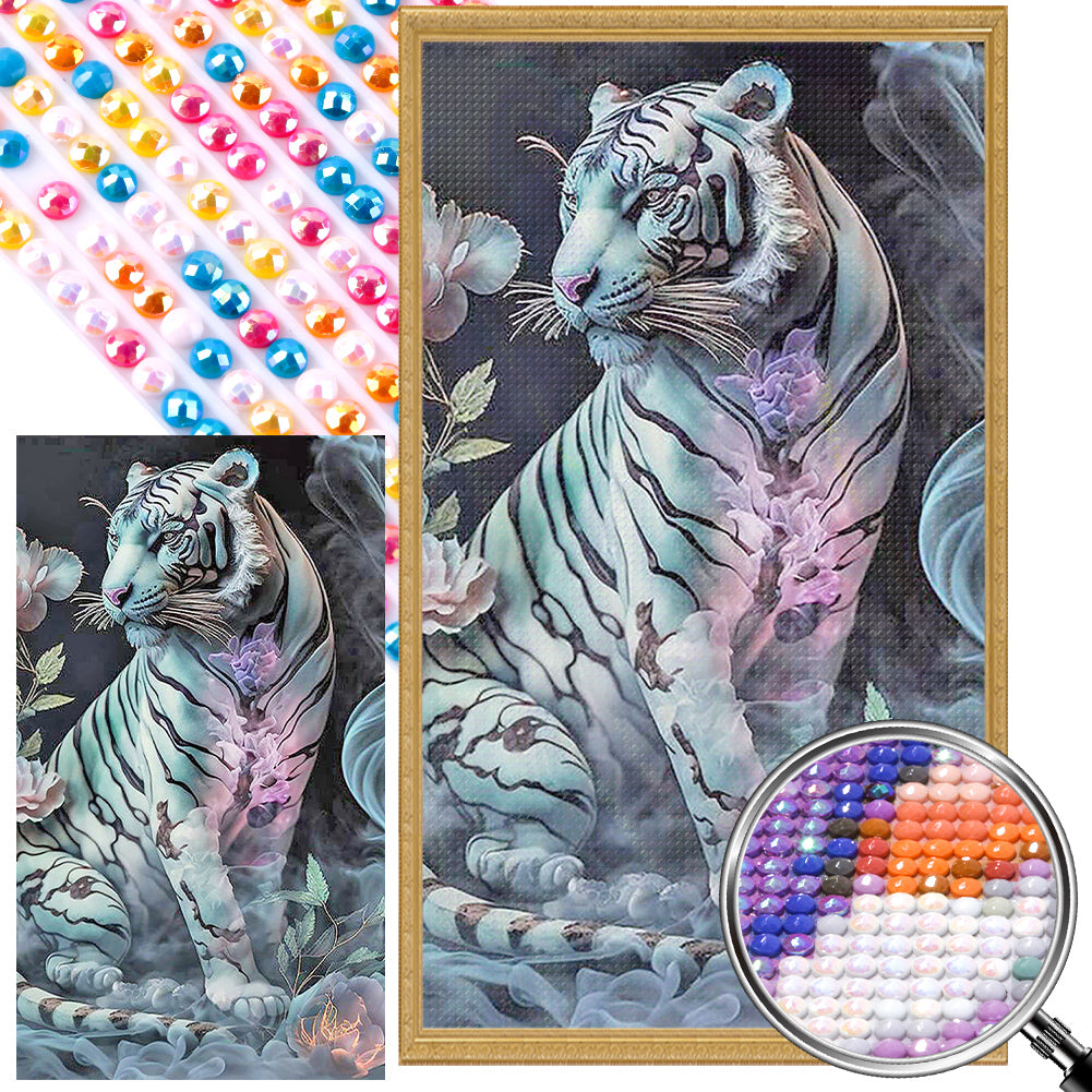 White Tiger 40*70CM (canvas) Full Round AB Drill Diamond Painting