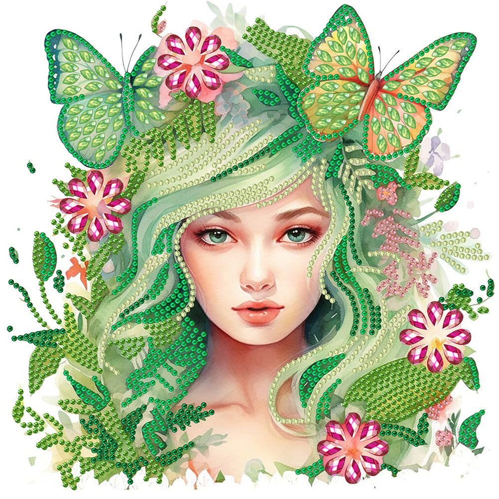 Butterfly Elf Girl 30*30CM (canvas) Partial Special-Shaped Drill Diamond Painting