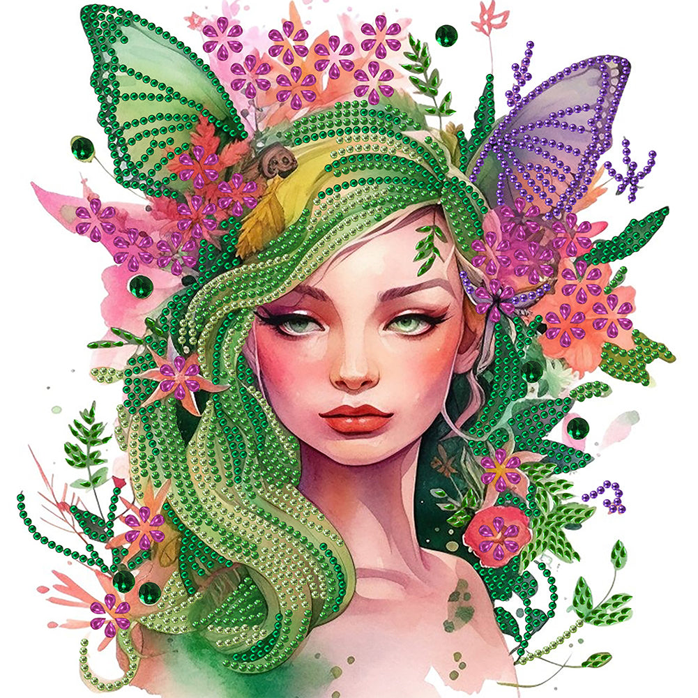 Butterfly Elf Girl 30*30CM (canvas) Partial Special-Shaped Drill Diamond Painting