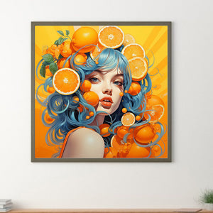 Orange Girl 40*40CM (canvas) Full Round Drill Diamond Painting