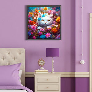 Cat In The Flowers 40*40CM (canvas) Full Round Drill Diamond Painting