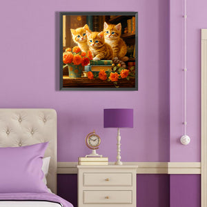 Three Cats 40*40CM (canvas) Full Round Drill Diamond Painting